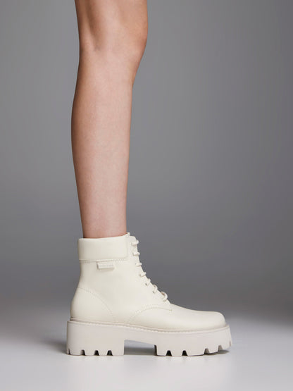 CHARLES & KEITH Customer Favorite / Ripley Ridged-Sole Ankle Boots - Chalk
