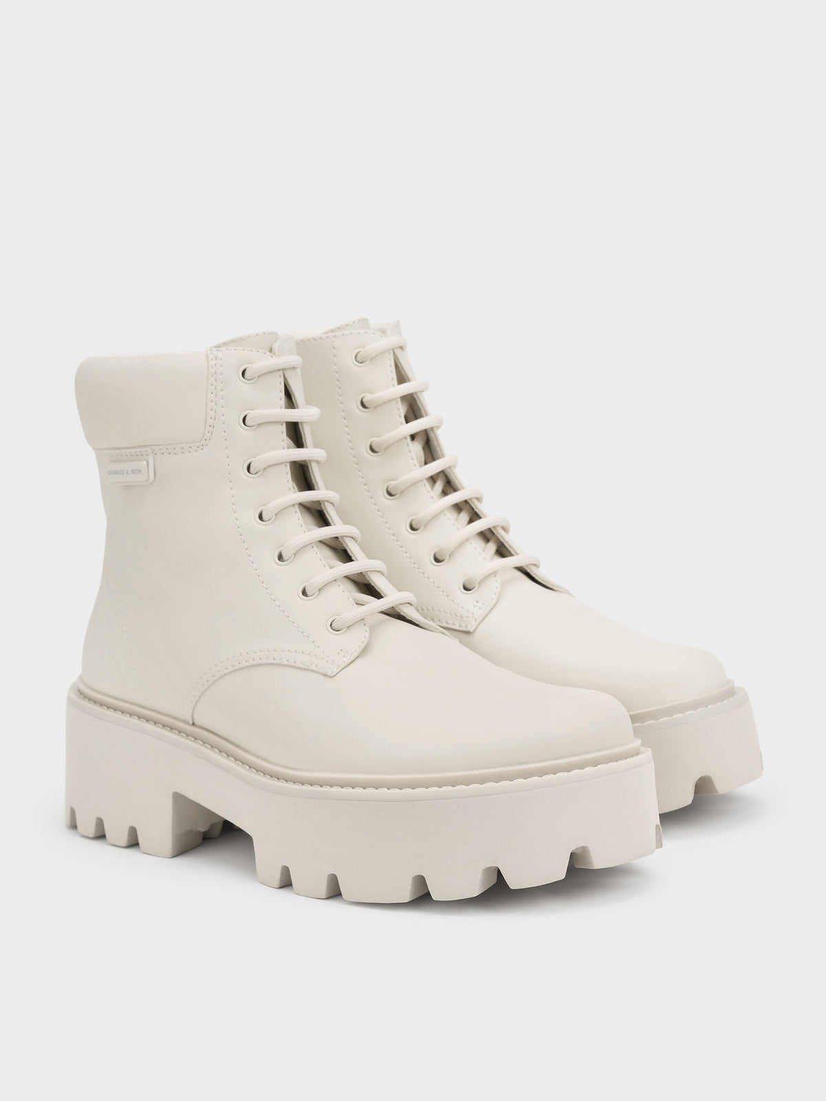 CHARLES & KEITH Customer Favorite / Ripley Ridged-Sole Ankle Boots - Chalk