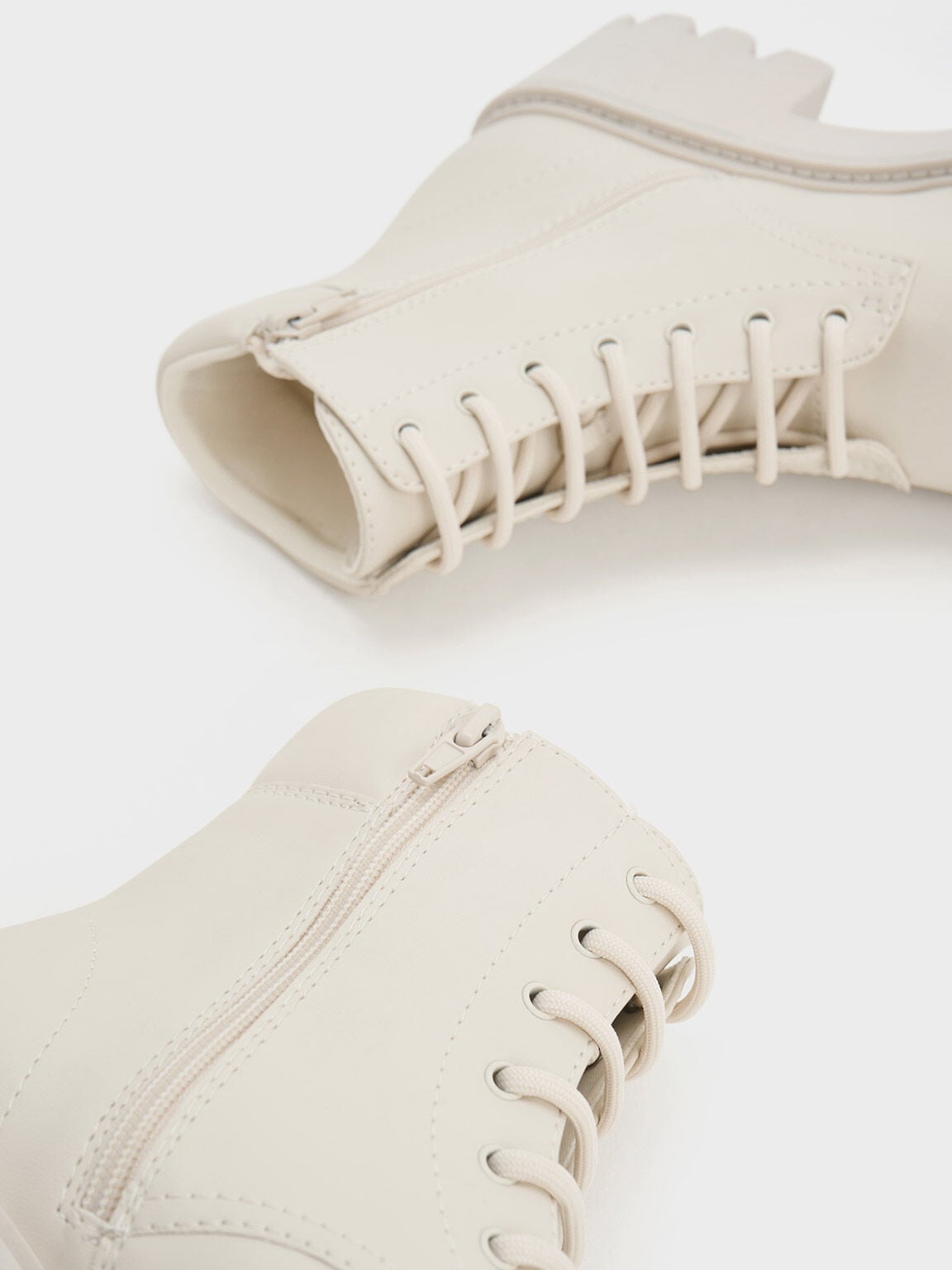 CHARLES & KEITH Customer Favorite / Ripley Ridged-Sole Ankle Boots - Chalk