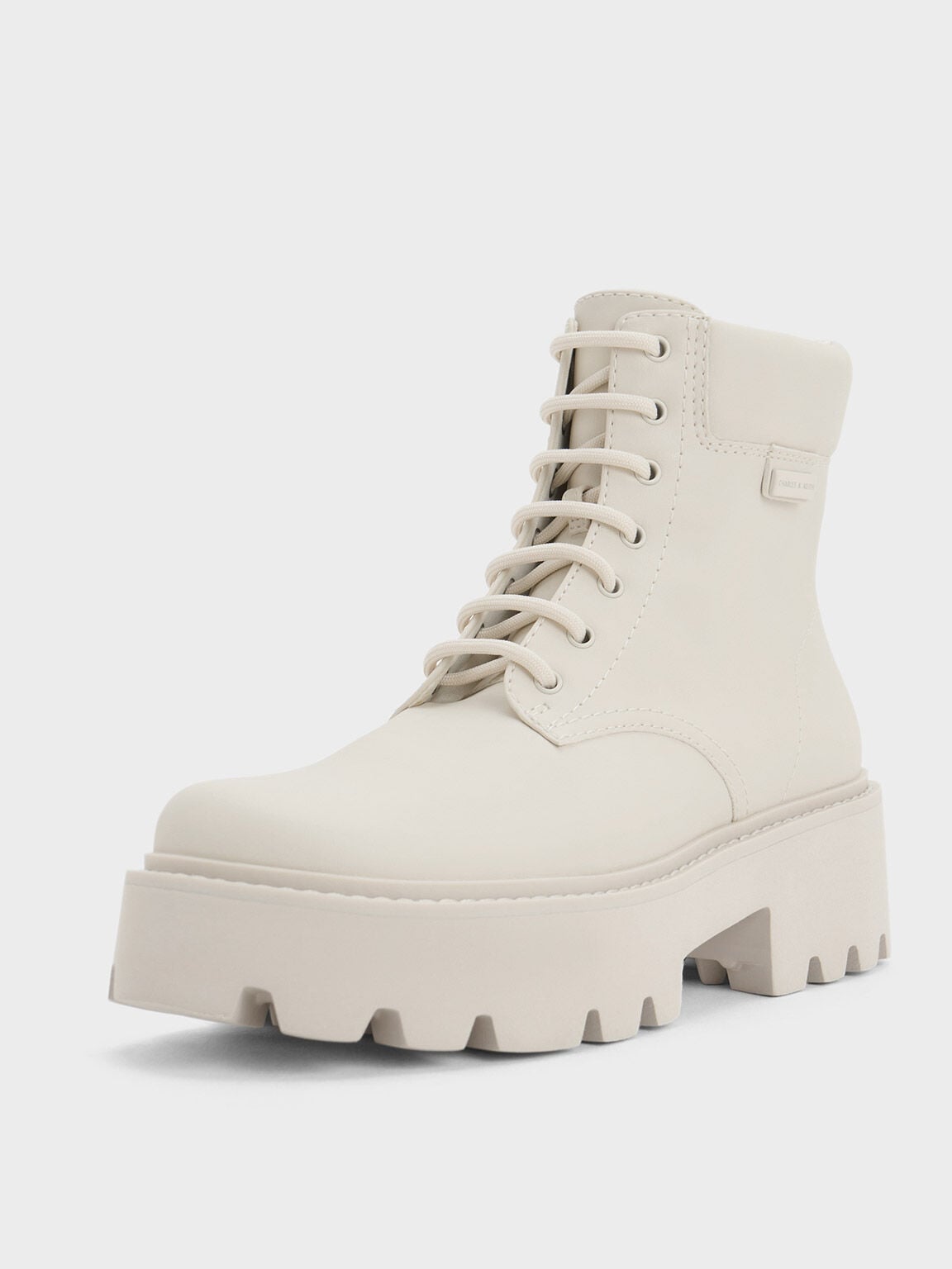 CHARLES & KEITH Customer Favorite / Ripley Ridged-Sole Ankle Boots - Chalk