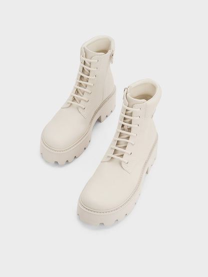 CHARLES & KEITH Customer Favorite / Ripley Ridged-Sole Ankle Boots - Chalk