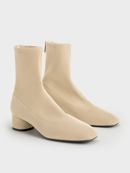CHARLES & KEITH Featured / Faux Suede Stitch-Trim Heeled Ankle Boots - Sand