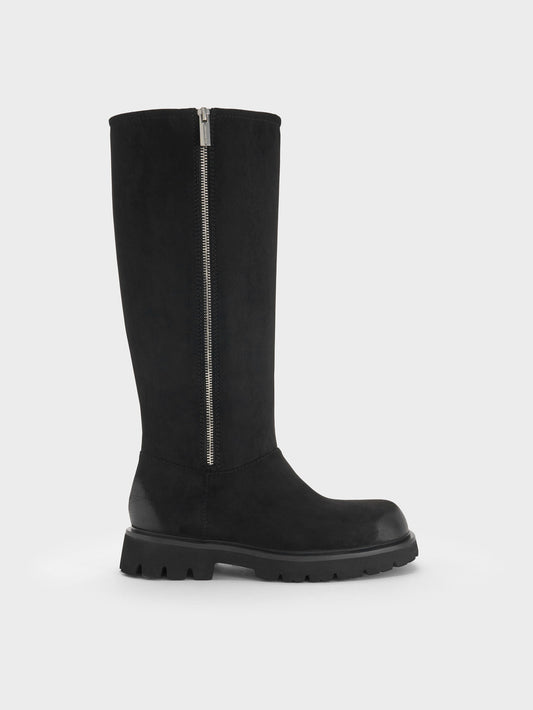 CHARLES & KEITH Popular / Rosamond Faux Suede Knee-High Boots - Black Textured