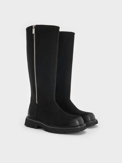 CHARLES & KEITH Popular / Rosamond Faux Suede Knee-High Boots - Black Textured