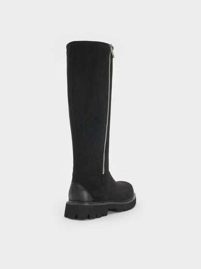 CHARLES & KEITH Popular / Rosamond Faux Suede Knee-High Boots - Black Textured