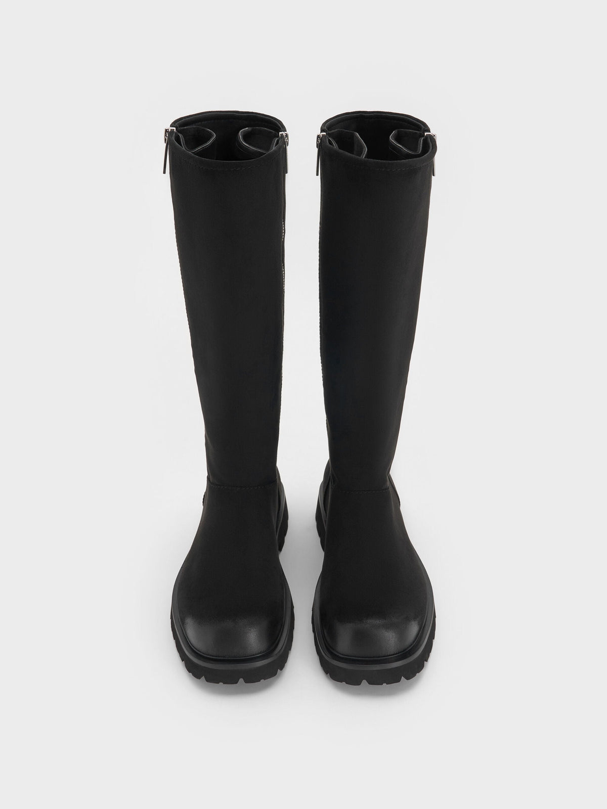 CHARLES & KEITH Popular / Rosamond Faux Suede Knee-High Boots - Black Textured