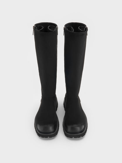 CHARLES & KEITH Popular / Rosamond Faux Suede Knee-High Boots - Black Textured