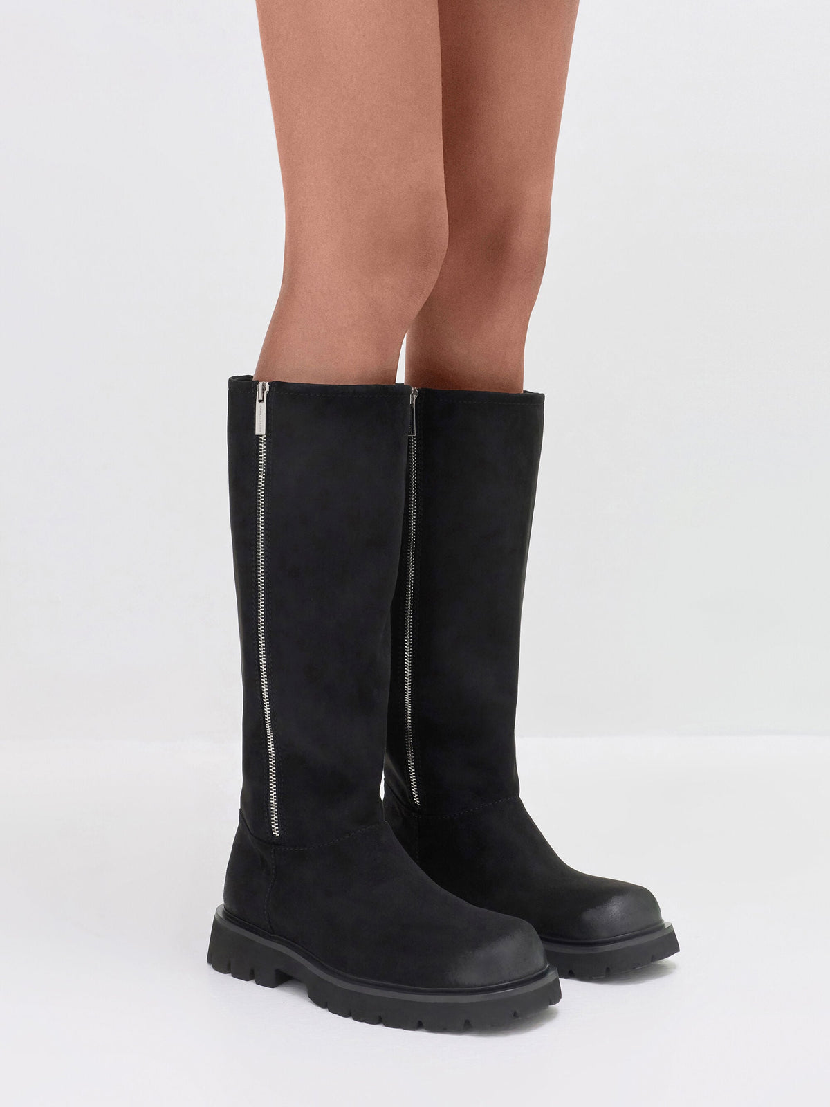 CHARLES & KEITH Popular / Rosamond Faux Suede Knee-High Boots - Black Textured