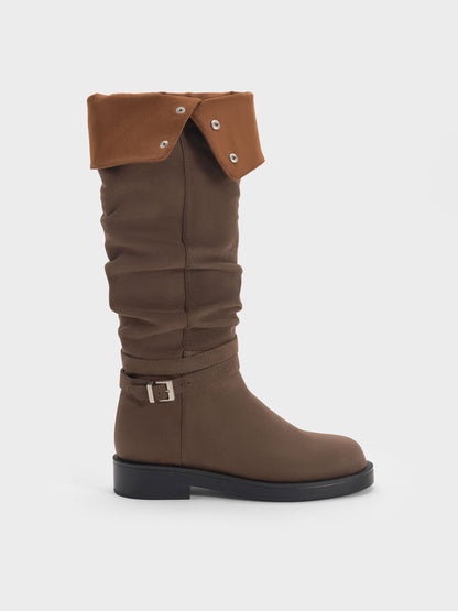 CHARLES & KEITH Essential / Eilis Faux Suede Thigh-High Boots - Dark Brown Textured