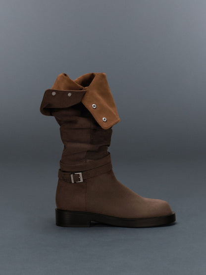 CHARLES & KEITH Essential / Eilis Faux Suede Thigh-High Boots - Dark Brown Textured