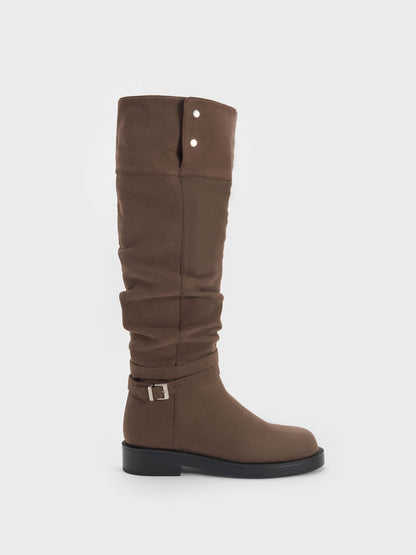 CHARLES & KEITH Essential / Eilis Faux Suede Thigh-High Boots - Dark Brown Textured