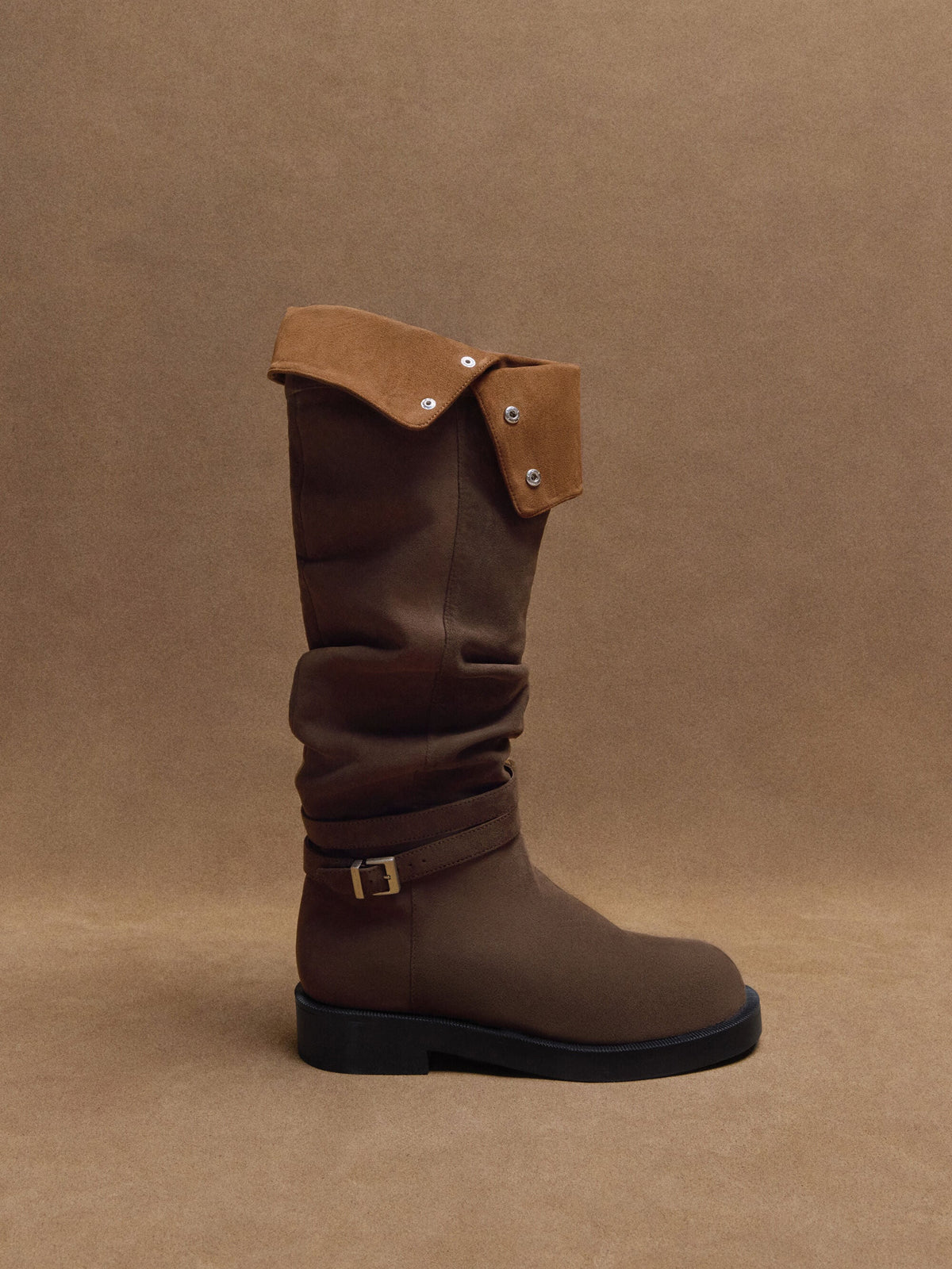 CHARLES & KEITH Essential / Eilis Faux Suede Thigh-High Boots - Dark Brown Textured