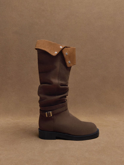 CHARLES & KEITH Essential / Eilis Faux Suede Thigh-High Boots - Dark Brown Textured