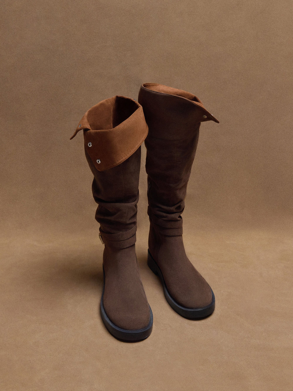 CHARLES & KEITH Essential / Eilis Faux Suede Thigh-High Boots - Dark Brown Textured