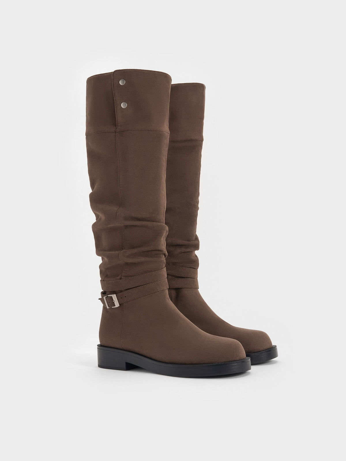 CHARLES & KEITH Essential / Eilis Faux Suede Thigh-High Boots - Dark Brown Textured