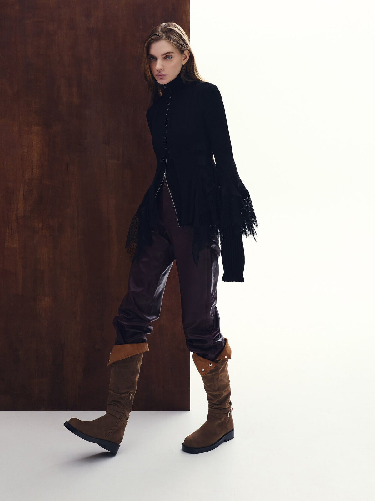 CHARLES & KEITH Essential / Eilis Faux Suede Thigh-High Boots - Dark Brown Textured