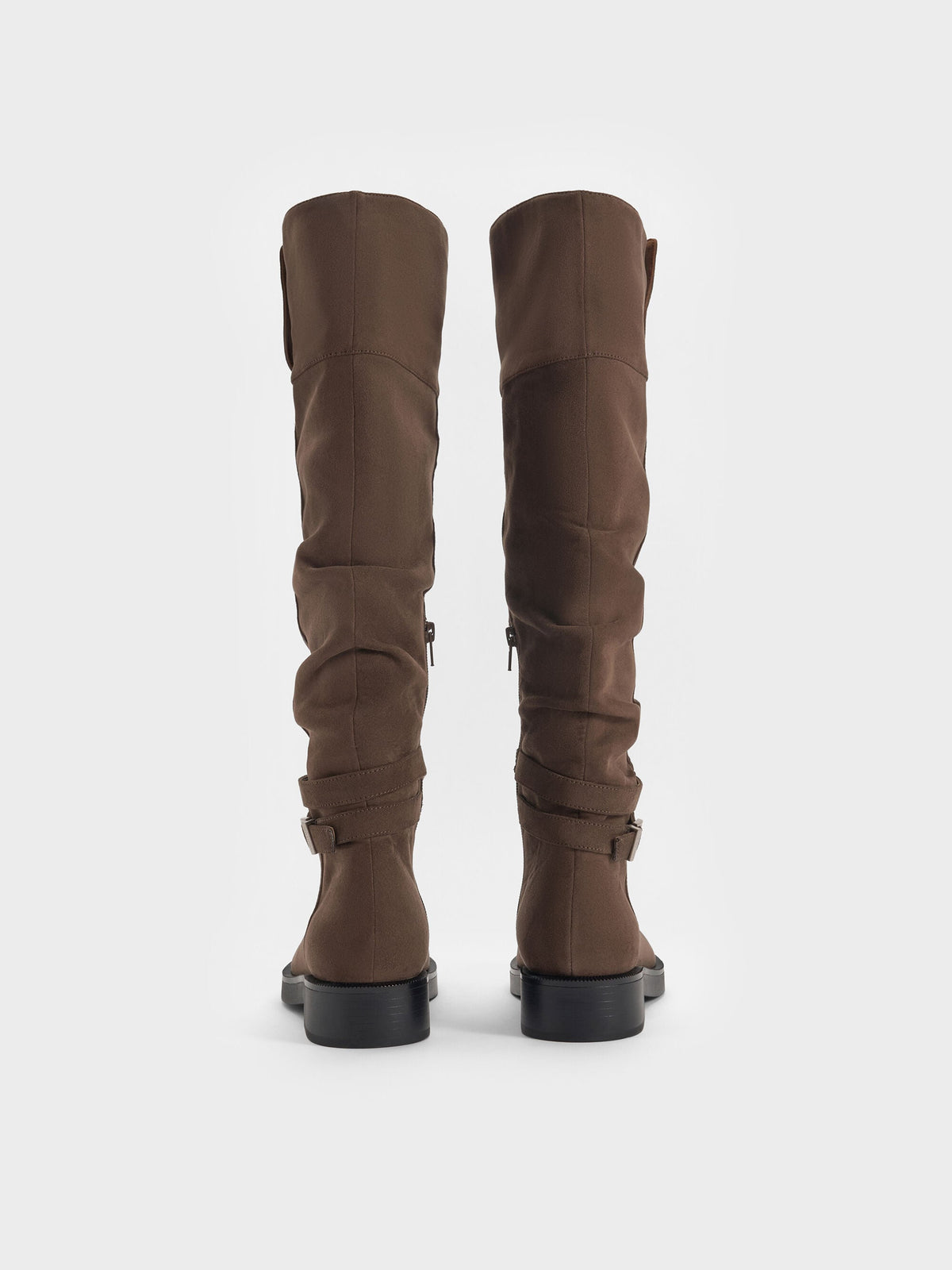 CHARLES & KEITH Essential / Eilis Faux Suede Thigh-High Boots - Dark Brown Textured
