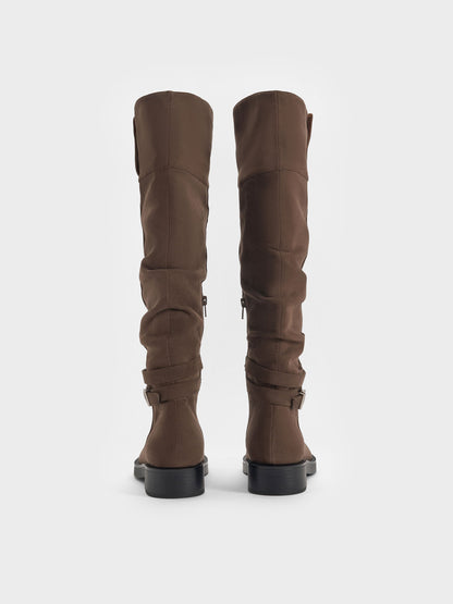 CHARLES & KEITH Essential / Eilis Faux Suede Thigh-High Boots - Dark Brown Textured