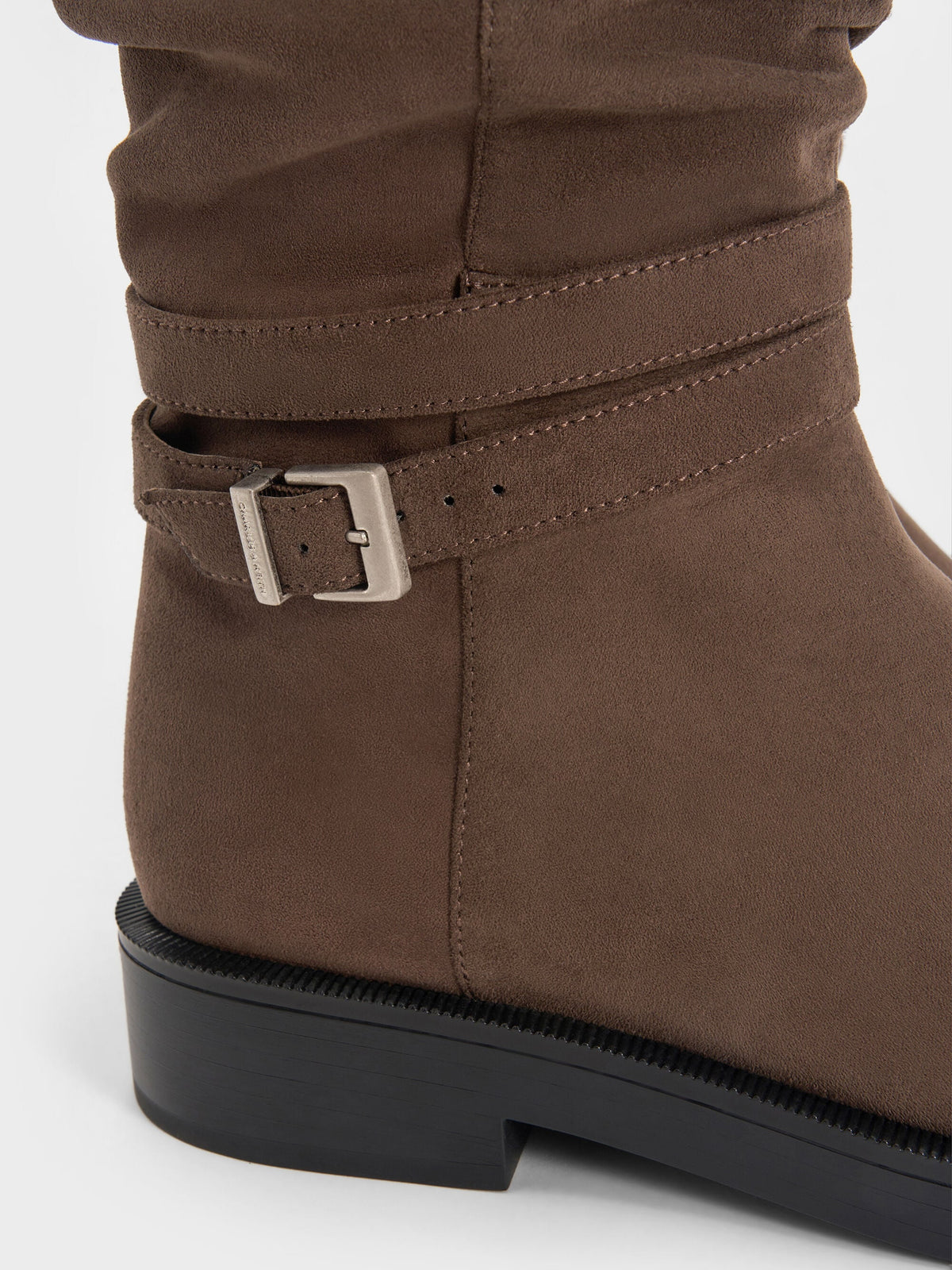 CHARLES & KEITH Essential / Eilis Faux Suede Thigh-High Boots - Dark Brown Textured