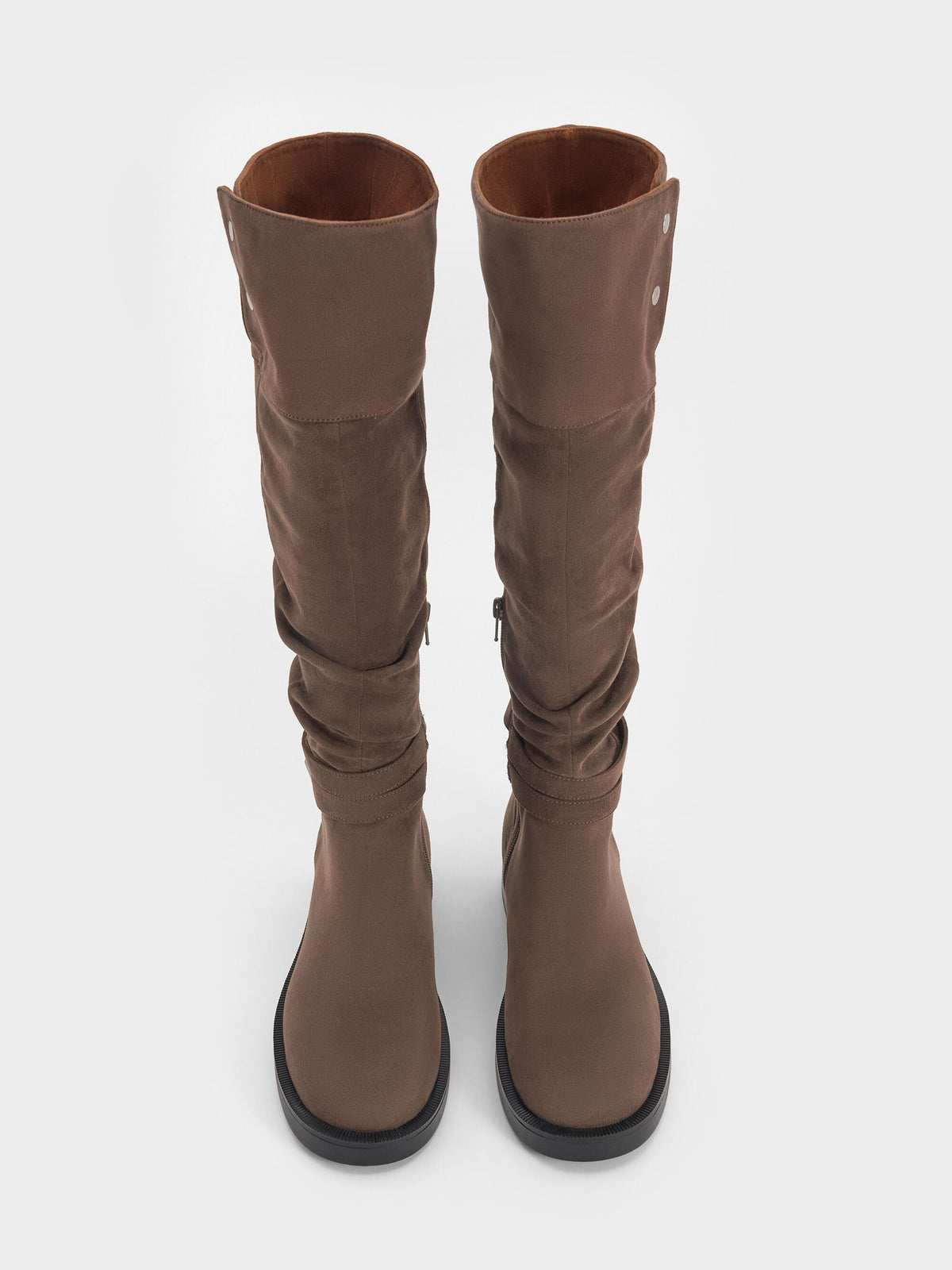 CHARLES & KEITH Essential / Eilis Faux Suede Thigh-High Boots - Dark Brown Textured