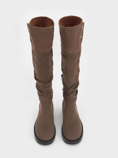 CHARLES & KEITH Essential / Eilis Faux Suede Thigh-High Boots - Dark Brown Textured