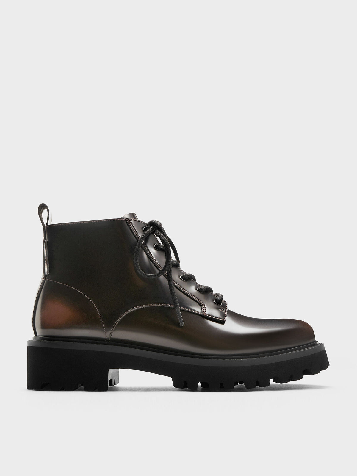 CHARLES & KEITH Premium / Ridged-Sole Side-Zip Combat Boots - Dark Brown