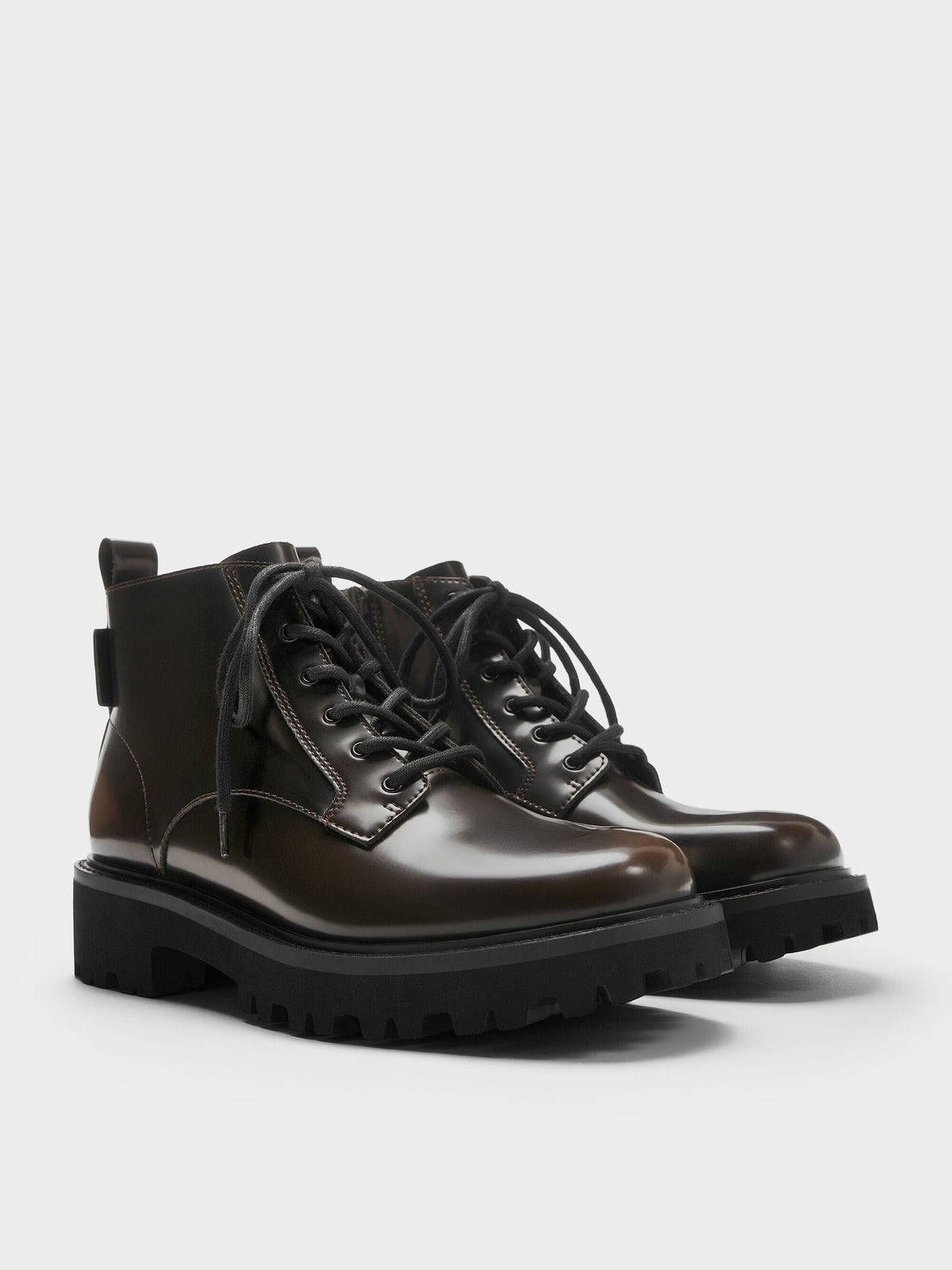 CHARLES & KEITH Premium / Ridged-Sole Side-Zip Combat Boots - Dark Brown