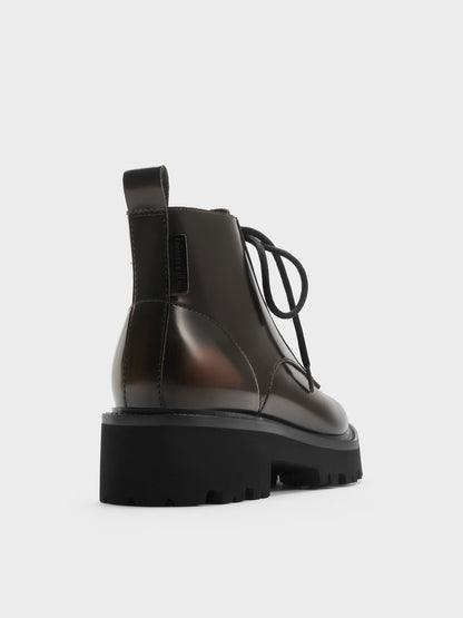 CHARLES & KEITH Premium / Ridged-Sole Side-Zip Combat Boots - Dark Brown
