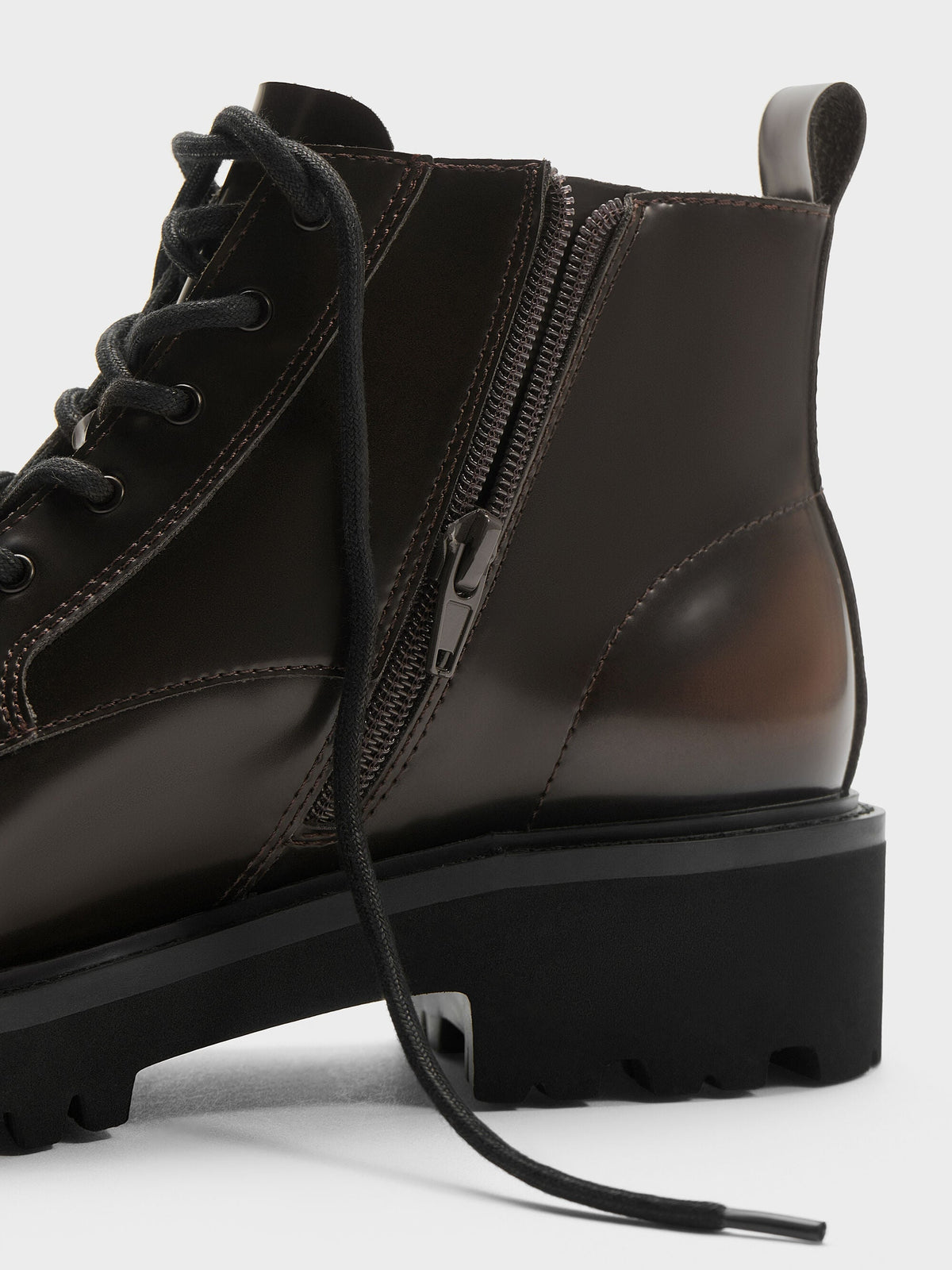 CHARLES & KEITH Premium / Ridged-Sole Side-Zip Combat Boots - Dark Brown