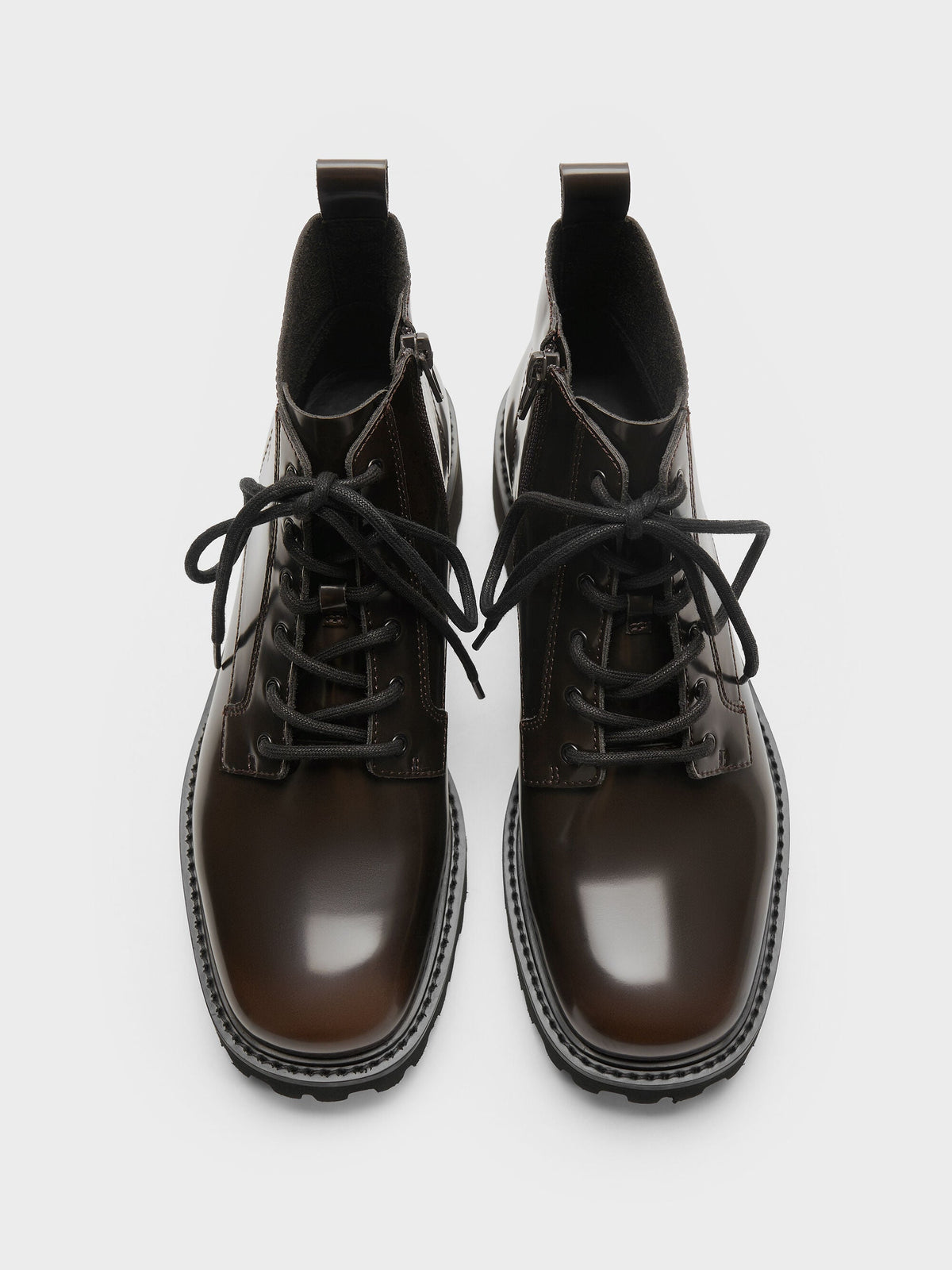 CHARLES & KEITH Premium / Ridged-Sole Side-Zip Combat Boots - Dark Brown