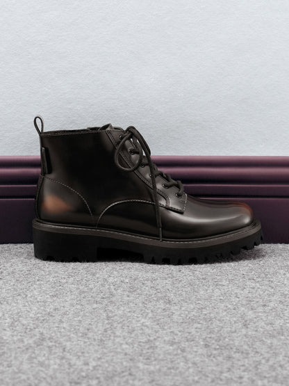 CHARLES & KEITH Premium / Ridged-Sole Side-Zip Combat Boots - Dark Brown
