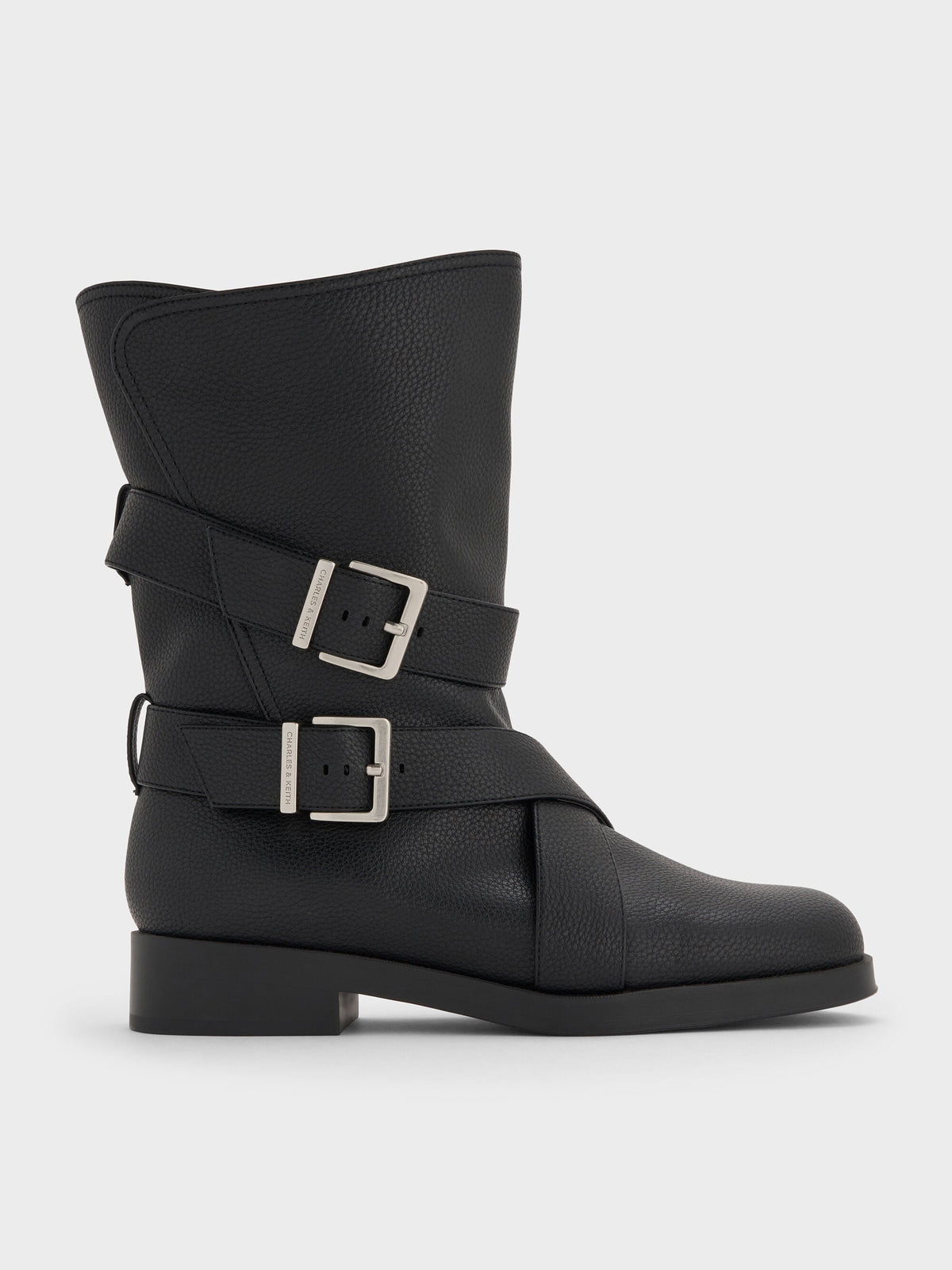 CHARLES & KEITH Sale / Brett Buckle-Strap Calf Boots - Black