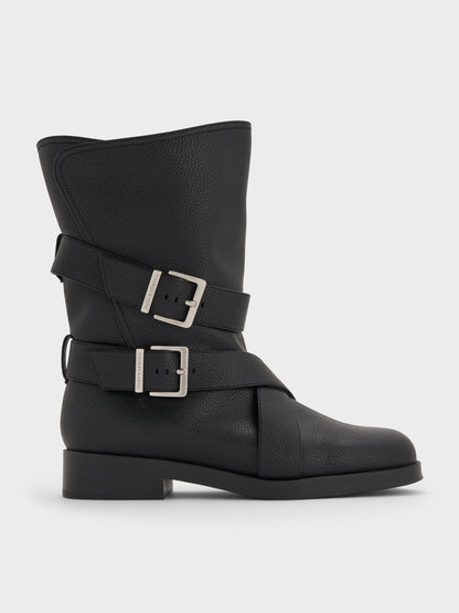CHARLES & KEITH Sale / Brett Buckle-Strap Calf Boots - Black