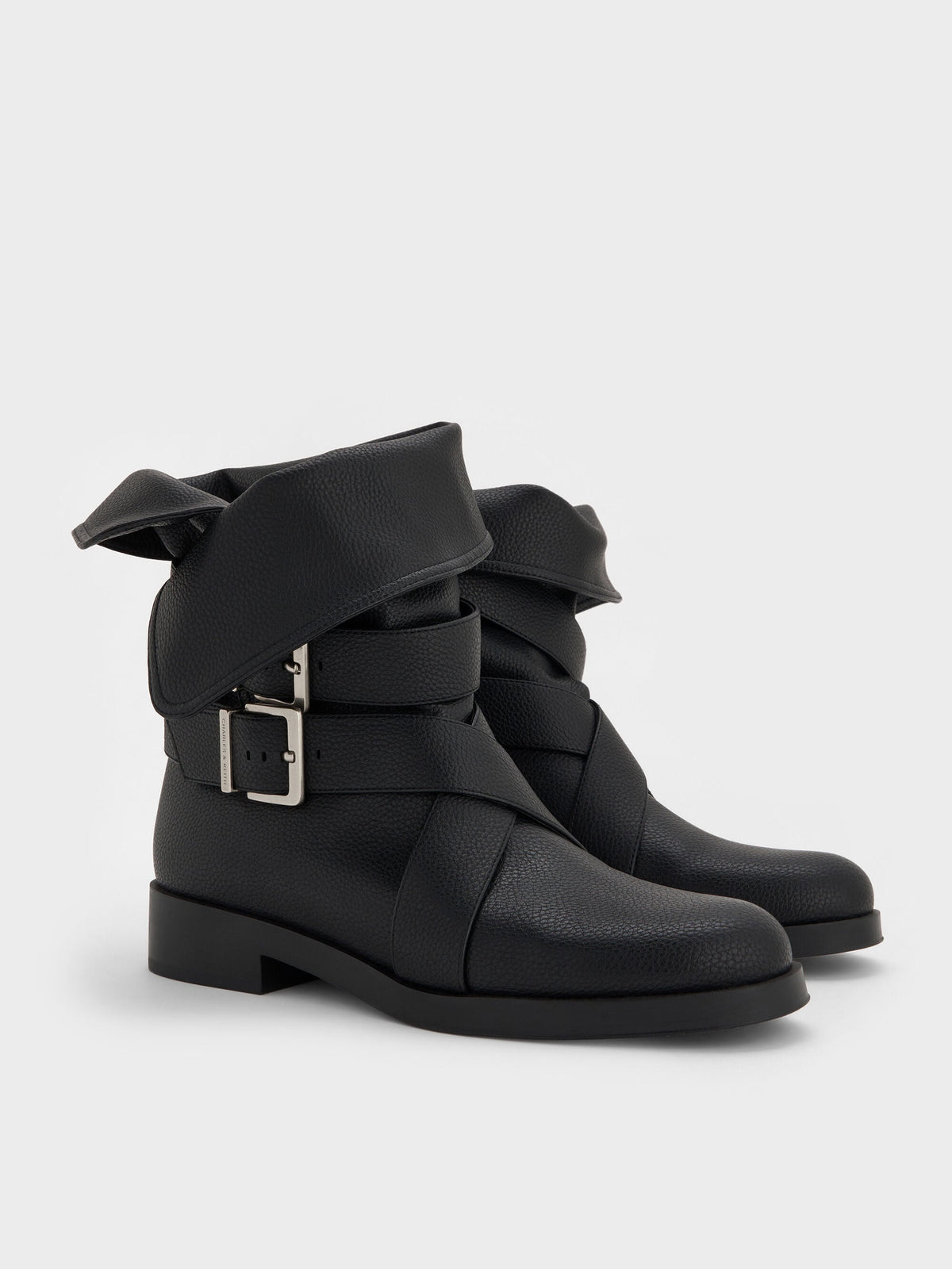 CHARLES & KEITH Sale / Brett Buckle-Strap Calf Boots - Black