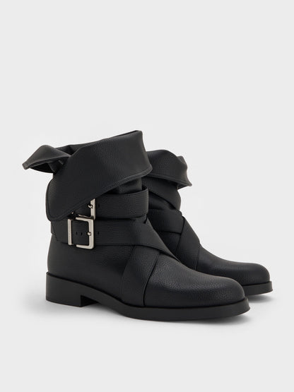 CHARLES & KEITH Sale / Brett Buckle-Strap Calf Boots - Black