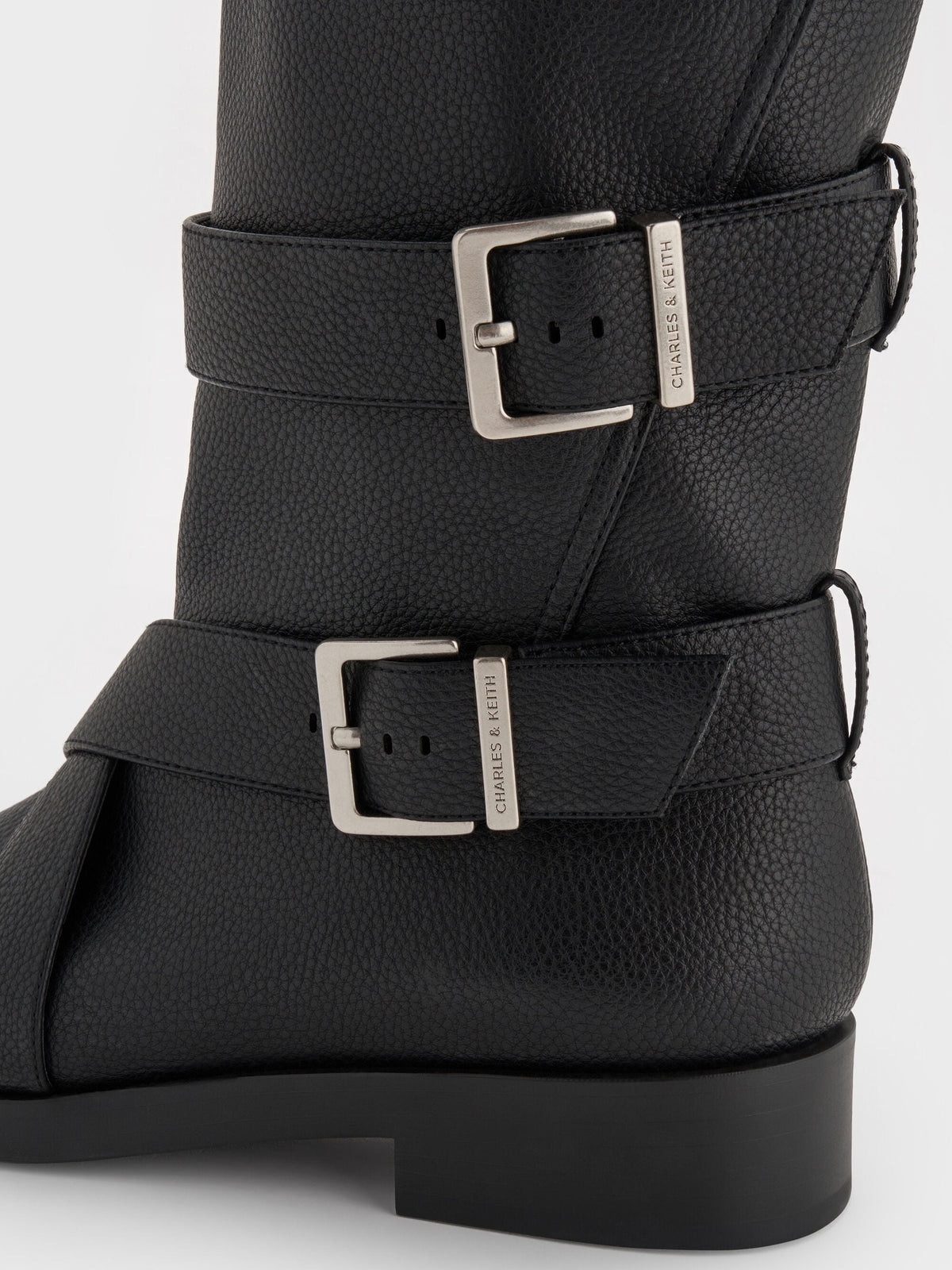 CHARLES & KEITH Sale / Brett Buckle-Strap Calf Boots - Black