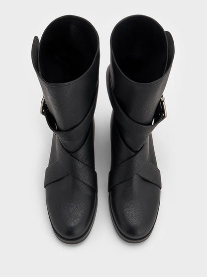 CHARLES & KEITH Sale / Brett Buckle-Strap Calf Boots - Black