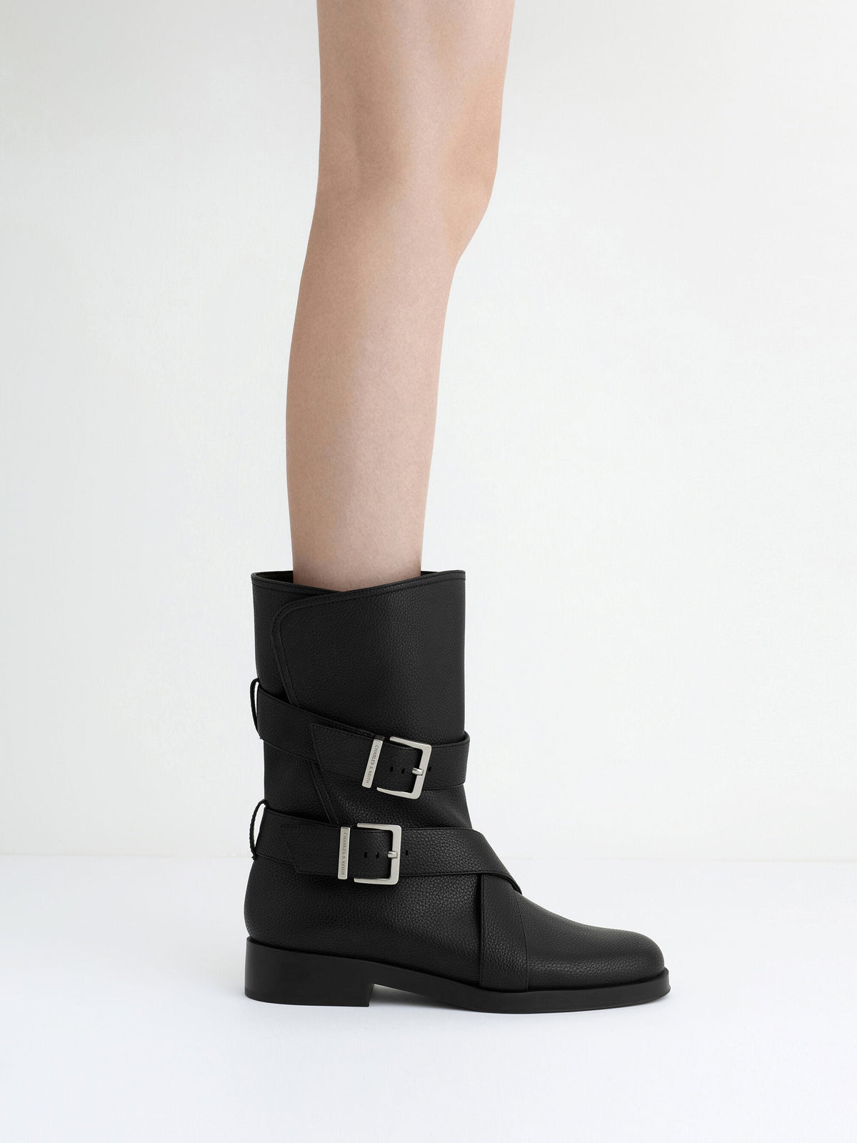 CHARLES & KEITH Sale / Brett Buckle-Strap Calf Boots - Black