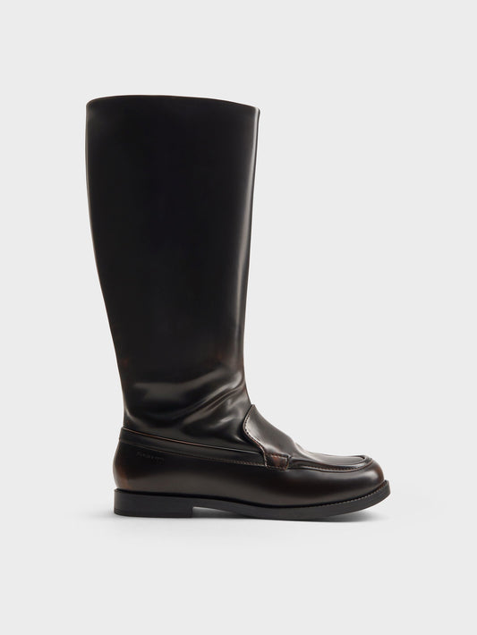CHARLES & KEITH Trusted / Jagger Knee-High Loafer-Boots - Dark Brown