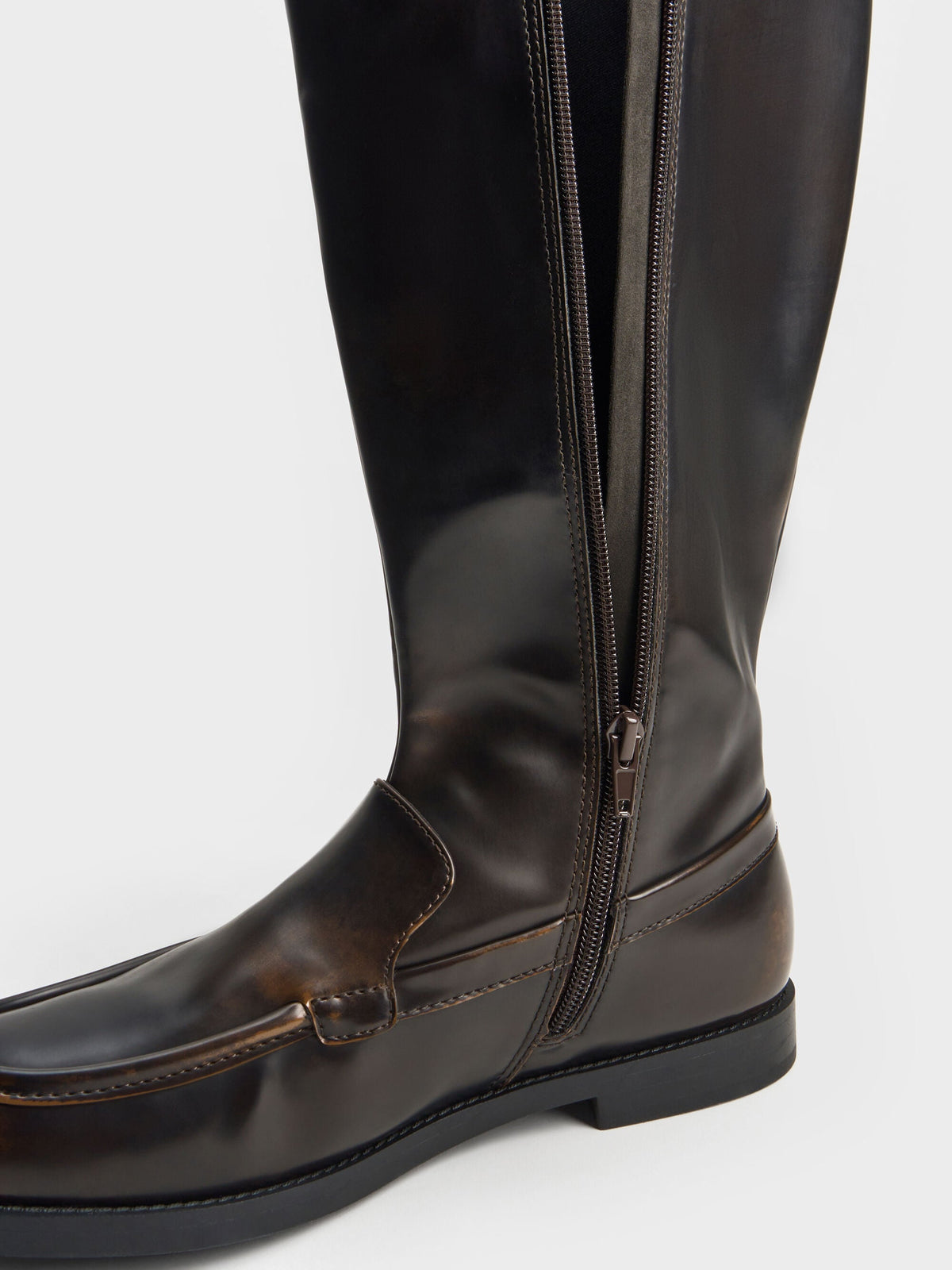 CHARLES & KEITH Trusted / Jagger Knee-High Loafer-Boots - Dark Brown