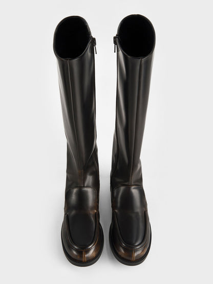 CHARLES & KEITH Trusted / Jagger Knee-High Loafer-Boots - Dark Brown