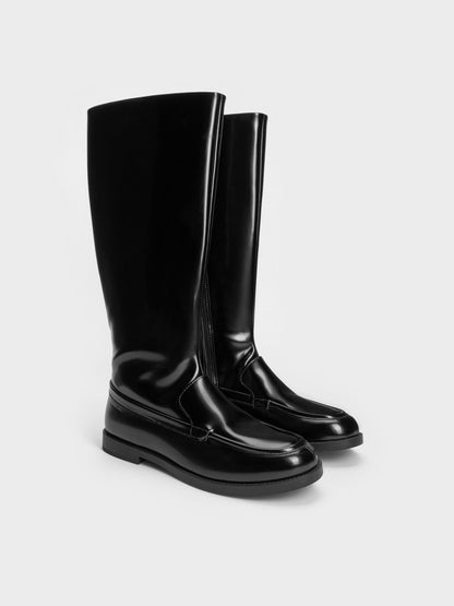 CHARLES & KEITH Recommended / Jagger Knee-High Loafer-Boots - Black Box