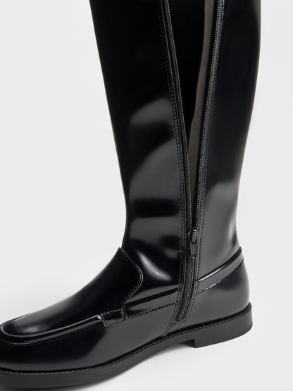 CHARLES & KEITH Recommended / Jagger Knee-High Loafer-Boots - Black Box