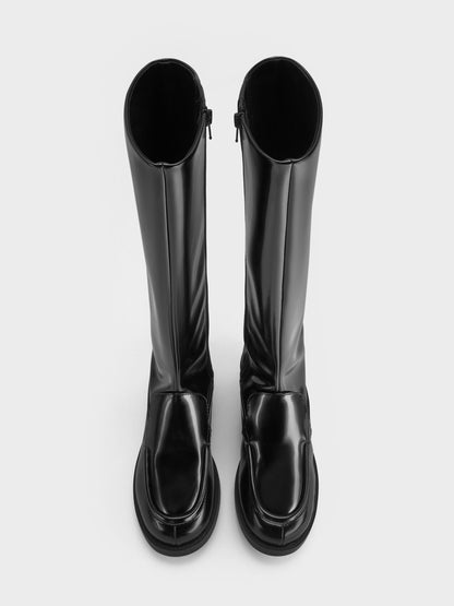 CHARLES & KEITH Recommended / Jagger Knee-High Loafer-Boots - Black Box