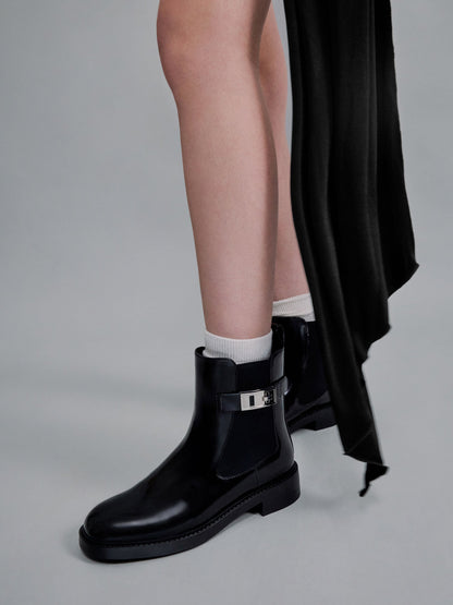 CHARLES & KEITH Quality / Lando Metallic-Buckle Chelsea Boots - Black Box