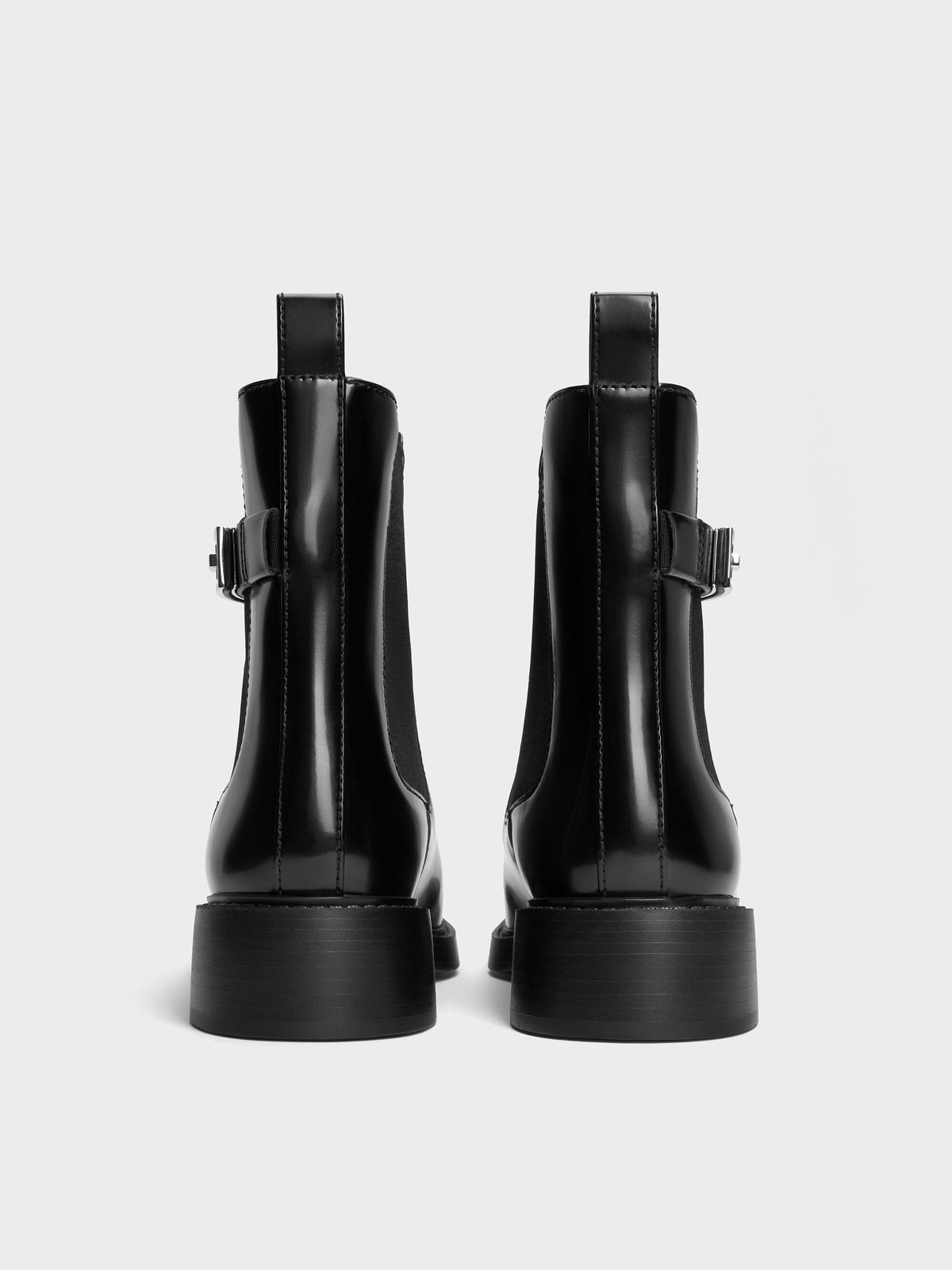 CHARLES & KEITH Quality / Lando Metallic-Buckle Chelsea Boots - Black Box