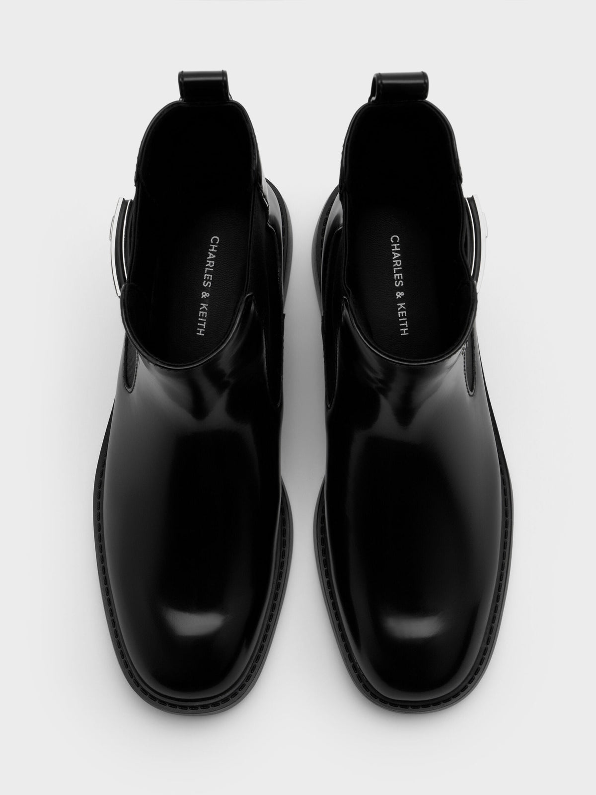 CHARLES & KEITH Quality / Lando Metallic-Buckle Chelsea Boots - Black Box