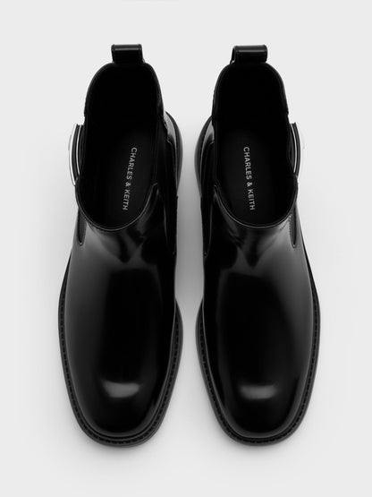 CHARLES & KEITH Quality / Lando Metallic-Buckle Chelsea Boots - Black Box