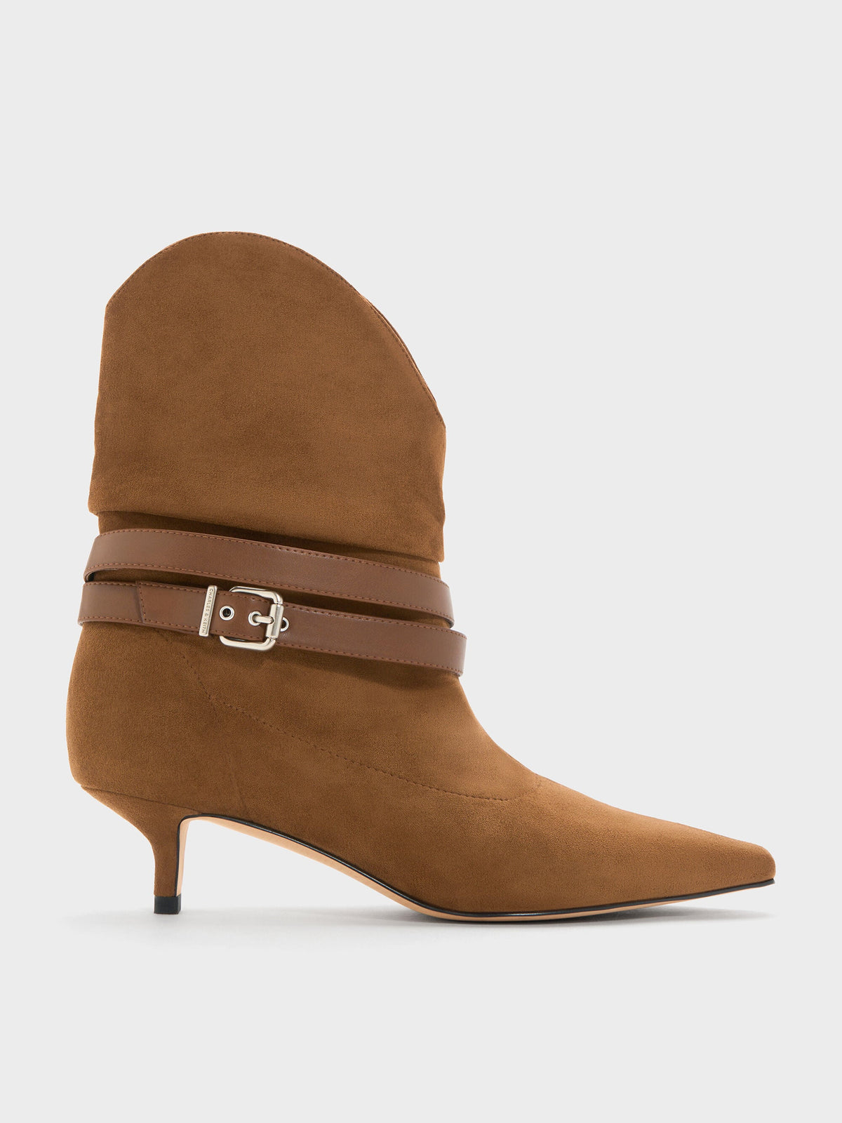 CHARLES & KEITH Popular / Karter Faux Suede Kitten-Heel Boots - Cognac