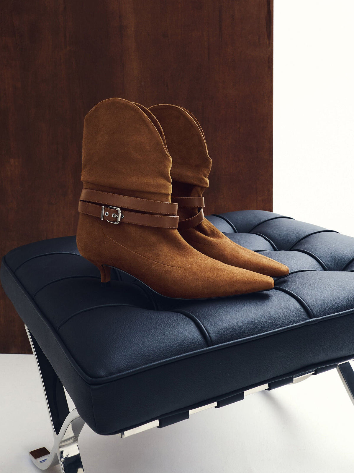 CHARLES & KEITH Popular / Karter Faux Suede Kitten-Heel Boots - Cognac